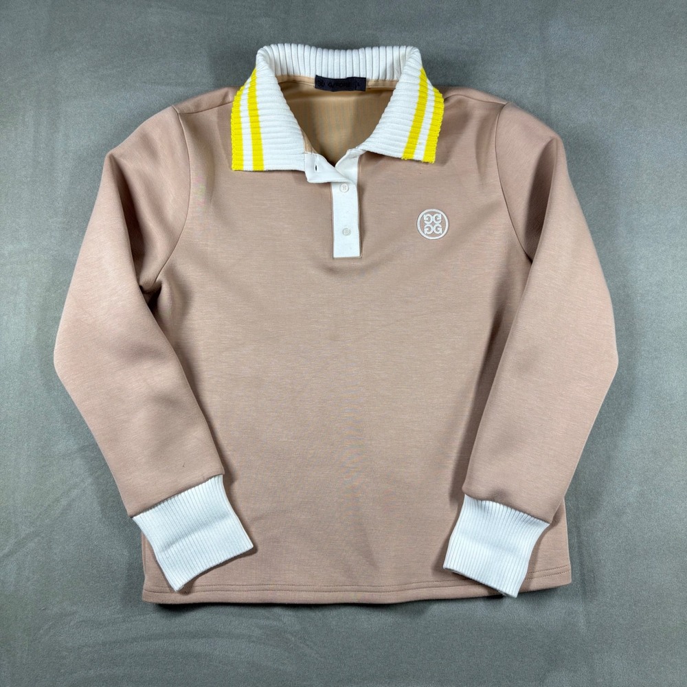 G/FORE Womens Long Sleeve Golf Polo Sweatshirt Pink White Yellow Size L